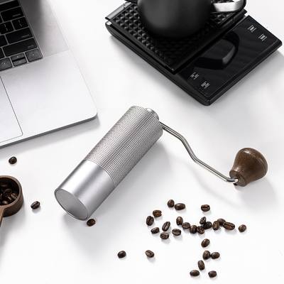 Rebabas cónicas industriales de molinillos de granos de café manuales de aluminio con revestimiento de titanio de dosis única